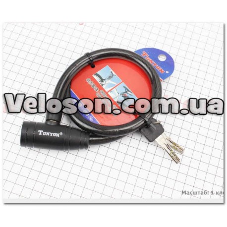 Замок противоугонный тросовый 650х12мм под ключ, TY407E TONYON