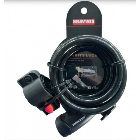 Замок BRAVVOS LOC-065-110 ключи со стальным тросом размер 12 mmX1500 mm черный