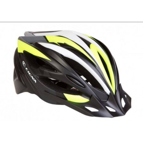 Шлем велосипедный с козырьком СIGNA WT-068 черно-бело-салатный L (58-61см)