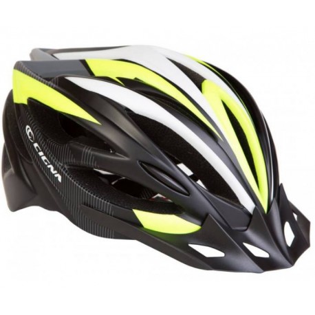 Шлем велосипедный с козырьком СIGNA WT-068 черно-бело-салатный М (54-57см)