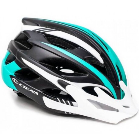 Шлем велосипедный с бел. козырьком СIGNA WT-016 черно-бело-бирюзовый М (54-57см)