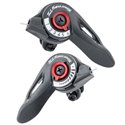 Shimano манетки ASLTZ500LNB/ASLTZ5006RA, Thumb shifter, Ліва - пошукова, Права - 6 SPD, з індикатором, з тросиками, Чорні