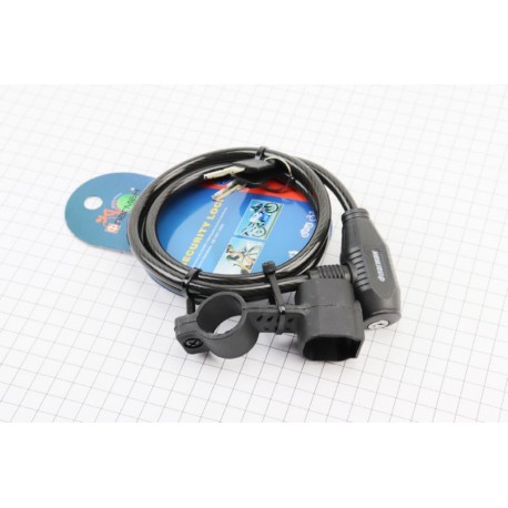 Замок противоугонный тросовый 1000х8мм под ключ, крепл. за трубу сидения, TY520 Флагман