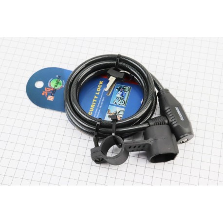 Замок протиугінний тросовий 1500х8мм під ключ, кріпл. за трубу сидіння, TY520 Флагман