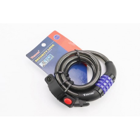 Замок противоугонный тросовый 1000х12мм с 4-х значным кодом, крепл. за трубу сидения, TY523 Tonyon