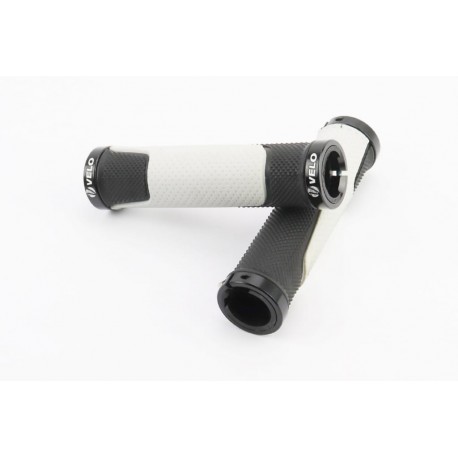 Ручки керма 130мм з затискачем Lock-On з двох сторін, чорно-білі VLG-776 VELO