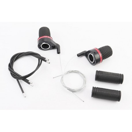 Перемикачі (грипшифт) 3x7 швидкості+рукоятки керма+троса, чорно-червоні Китай