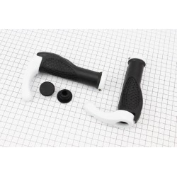 Рукоятки руля 140мм с зажимом Lock с двух сторон, эргономические с рожками к-кт, черно-белые Китай