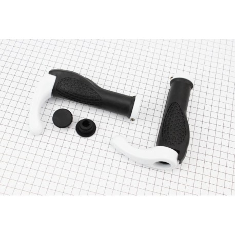 Ручки керма 140мм з затискачем Lock-On, ергономічні з ріжками, чорно-білі Китай