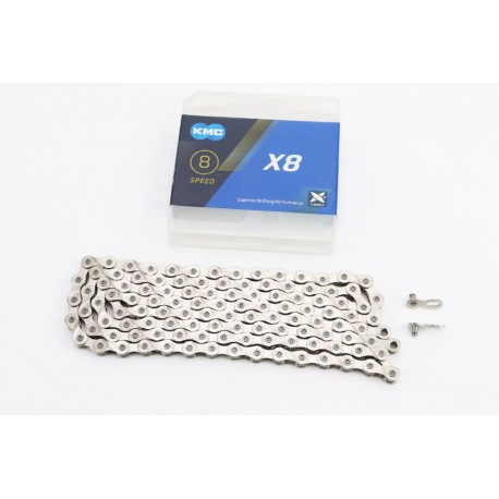 Цепь приводная 1/2х3/32х116L 8 скоростей, серебристая  X8 KMC