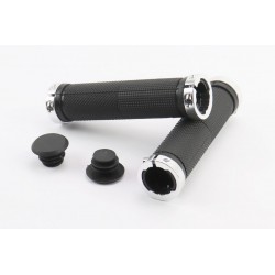 Ручки руля 130мм с зажимом Lock-On с двух сторон, чёрно-серебристые FL-426 Китай