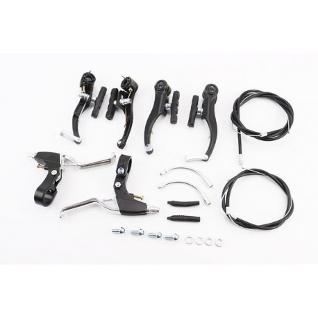 Тормоз V-brake 115мм (2 колеса) с ручками, тросами, алюминиевый, чёрный Китай