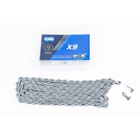 Цепь приводная 1/2х11/128х116L 9 скоростей, серебристая X9 EPT KMC