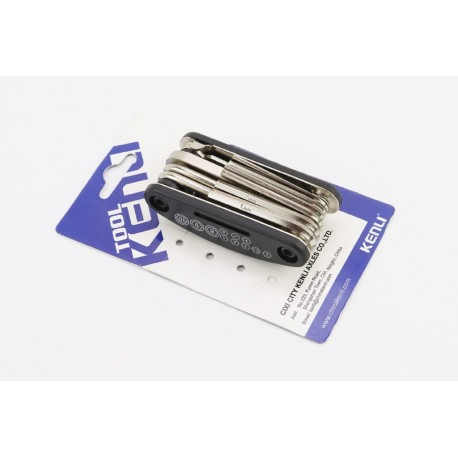 Ключ-набір 15 предметів (шестигранники 2,2.5,3,4,5,6 мм, спицевий ключ, викрутки пряма та фігурна, головки 8,9,10 мм, гайкові кл