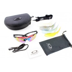 Окуляри з набором для догляду, змінні лінзи 5шт, в твердому чохлі, червоно-чорні НЕ оригінал Oakley