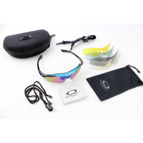 Окуляри з набором для догляду, змінні лінзи 5шт, в твердому чохлі, синьо-чорні НЕ оригінал Oakley