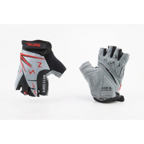 Перчатки дитячі без пальців (7-8 років) з м'якими вставками під долоню, чорно-сіро-червоні SKG-1553 SPELLI