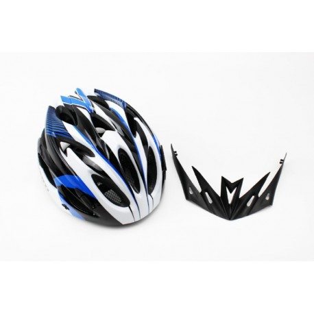 Шолом велосипедний M (54-57 см) знімний козирок, 18 вент. отворів, чорно-біло-синій AV-01 AVANTI