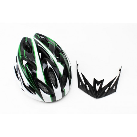 Шолом велосипедний M (54-57 см) знімний козирок, 18 вент. отворів, чорно-біло-зелений AV-01 AVANTI