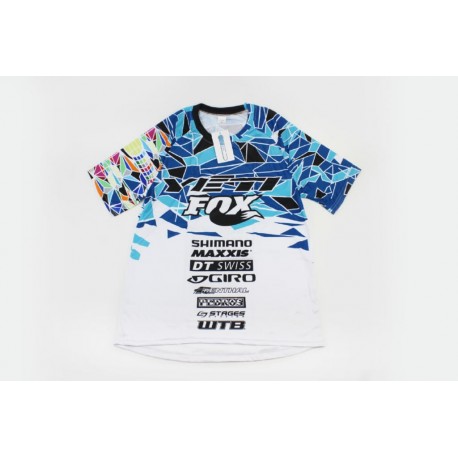 Футболка (Джерсі) чоловіча M-(Polyester 80% / Spandex 20%), біло-синьо-чорна, НЕ оригінал FOX