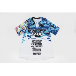 Футболка (Джерсі) чоловіча L-(Polyester 80% / Spandex 20%), біло-синьо-чорна, НЕ оригінал FOX