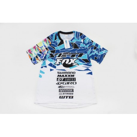 Футболка (Джерсі) чоловіча L-(Polyester 80% / Spandex 20%), біло-синьо-чорна, НЕ оригінал FOX