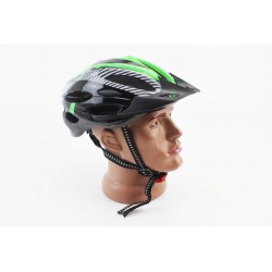 Шолом велосипедний L (54-62 см) знімний козирок, 21 вент. отворів, чорно-зелено-білий Китай