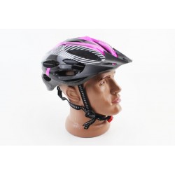 Шолом велосипедний L (54-62 см) знімний козирок, 21 вент. отворів, чорно-рожево-білий Китай