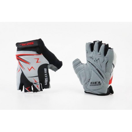 Перчатки детские без пальцев (4-6 лет) с мягкими вставками под ладонь, чёрно-серо-красные SKG-1553 SPELLI