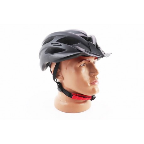 Шлем велосипедный L+фонарь задний, съёмный козырёк, 19 вент. отверстий, чёрный матовый V-05 Китай