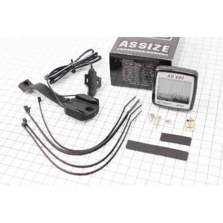 Велокомпьютер 11-функций, проводной, чёрный AS-880 (без батареек) ASSIZE