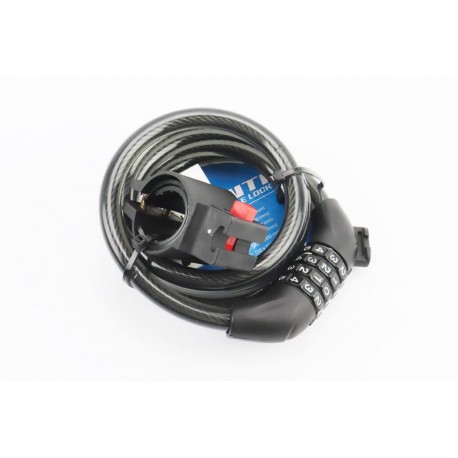 Замок протиугінний тросовий 1500х12мм з 4-х значним кодом, кріпл. за трубу сидіння, AGL-705 AVANTI