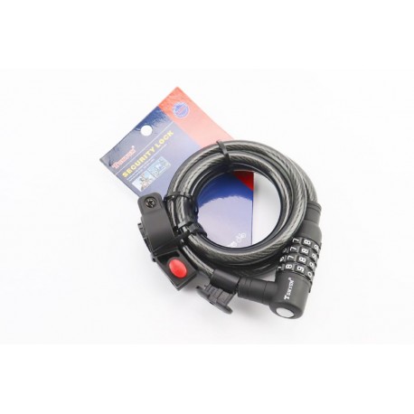 Замок протиугінний тросовий 1500х12мм з 4-х значним кодом, кріпл. за трубу сидіння, TY535 Tonyon