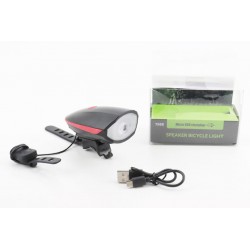 Ліхтар передній 1 діод+дзвінок 4 мелодії, Li-ion 3.7V 1200mAh зарядка від USB, вологозахисний, чорно-червоний FY-058/7588 Китай