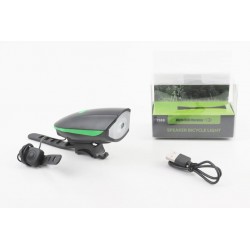 Ліхтар передній 1 діод+дзвінок 4 мелодії, Li-ion 3.7V 1200mAh зарядка від USB, вологозахисний, чорно-зелений FY-058/7588 Китай