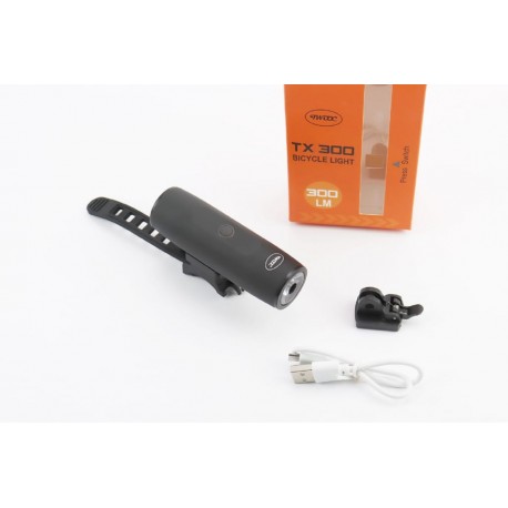 Фонарь передний 1 диод 300 lumen алюминиевый, Li-ion 3.7V  зарядка от USB черный TX 300 TWOOC