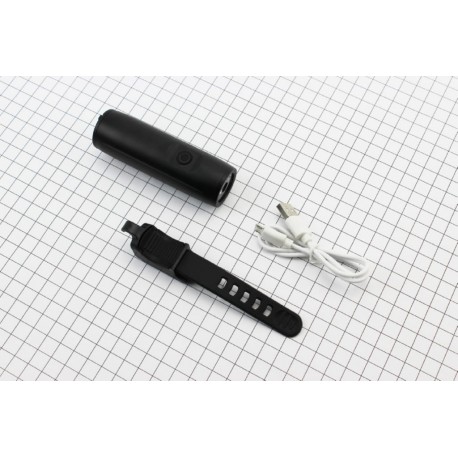 Фонарь передний 1 диод 300 lumen алюминиевый, Li-ion 3.7V 2200mAh зарядка от USB, влагозащитный, черный Китай