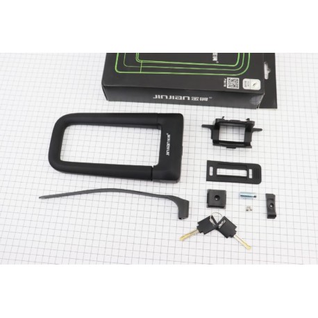 Замок протиугінний U-подібний 110x210 (70х160)мм, товщина скоби 14мм під ключ, чорний T626 JINJIAN