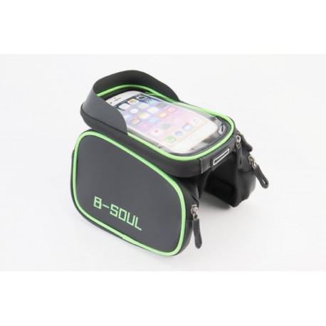 Сумка-штаны на раму с держателем телефона 170х90мм, боковые отделения, крепл. на липучке, влагозащитная, чёрно-зелёная TTB210 B-