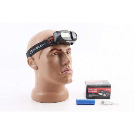 Ліхтар налобний 1+12 діодів 180 lumen, Li-ion 3.7V 800mAh зарядка від USB, вологозахисний, чорний KX-1804 Китай