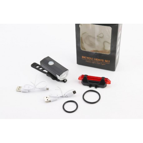 Ліхтар передній 300 lumen+задній 15 lumen, Li-ion 3.7V 330mAh зарядка від USB, вологозахисні к-кт, CYGM-2218 Китай