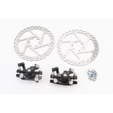 Гальмо Disk-brake переднє (F160/R140мм)+заднє (F180/R160мм), диски 160мм, кріпл. 6 болтів, чорні DX-2018 LOGAN