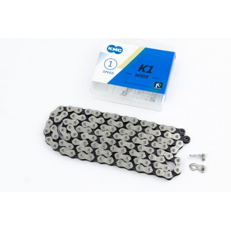 Ланцюг приводний BMX 1/2х1/8"х110L 1 швидкість, сріблясто-чорний K1 Wide KMC