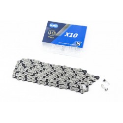 Цепь приводная 1/2х11/128х114L 10 скоростей, серебристо-чёрная X10 KMC