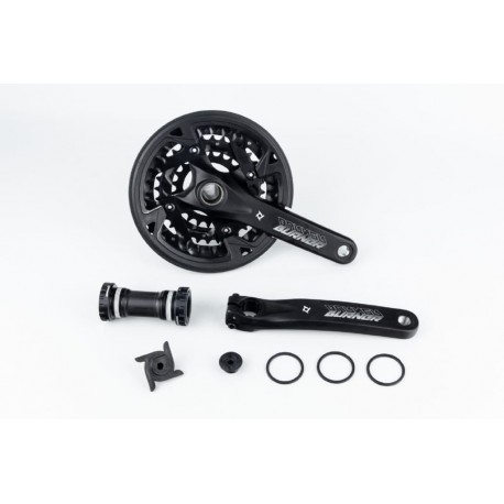 Шатуни "Hollowtech II" 170мм, 44.32.22T MTB+каретка PW-BB73, інтегрована вісь 24мм, алюмінієві, чорні Burner 401-TT-N PROWHEEL