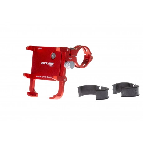 Держатель гаджета GUB PRO-3 на руль алюминиевый для PowerBank/телефонов в чехлах, красный