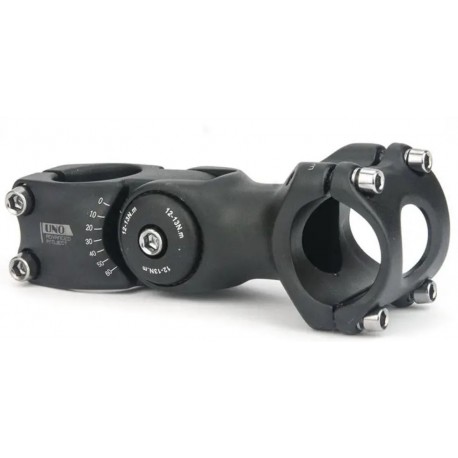 UNO вынос, Алюмин. Регулир, Под руль: 31,8мм Крепл. Под 4 Болта, 1-1\8",Черный, Длина:110мм, Угол: 0-60 град.