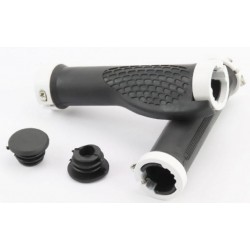 Ручки руля 130мм с зажимом Lock-On с двух сторон, эргономичные, чёрно-белые Китай