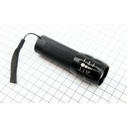 Фонарь 1 LED (Zoom) ручной, алюминиевый, под батарейки 3хAAA, чёрный BL-8400-LM (без батареек) Китай