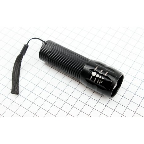 Фонарь 1 LED (Zoom) ручной, алюминиевый, под батарейки 3хAAA, чёрный BL-8400-LM (без батареек) Китай